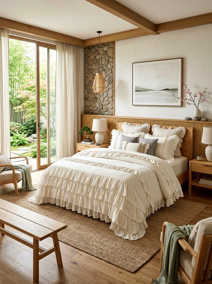 Neutral Ruffle Tiers Zen Bedroom - 30 romantic ruffle bedroom ideas