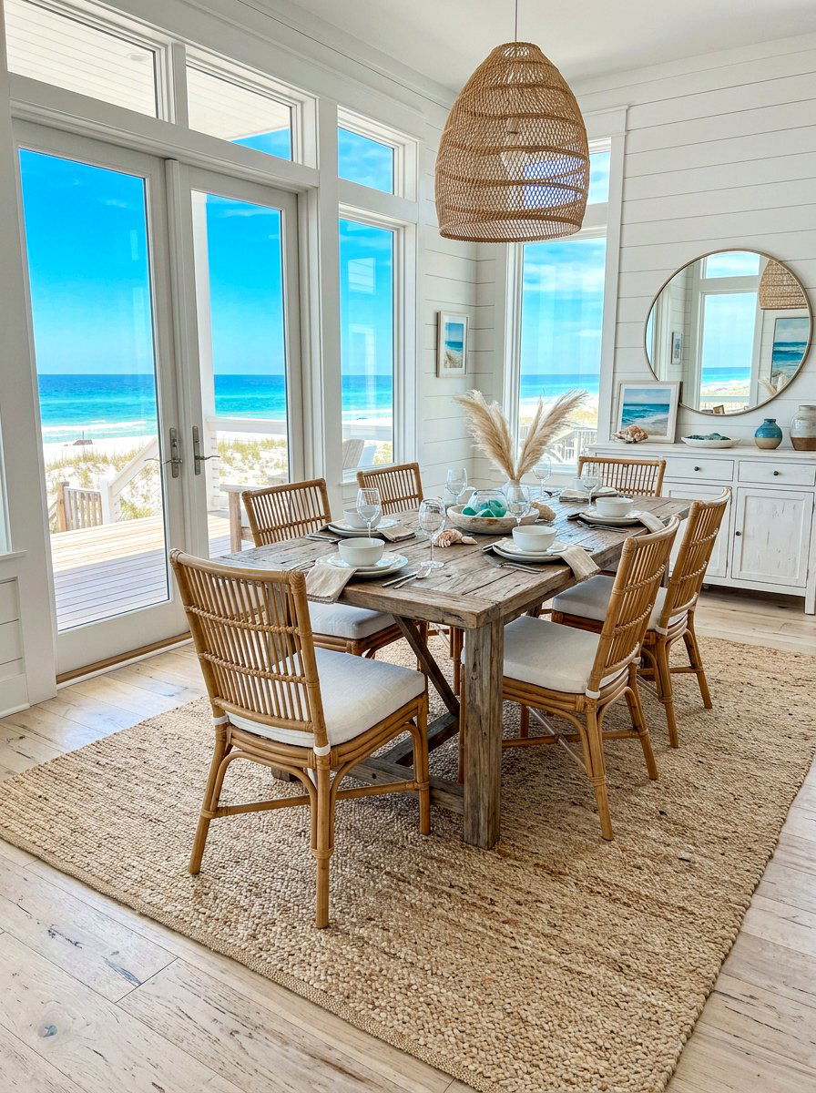 Neutral Rug In Coastal Dining Room - 30 dining room rug placement ideas
