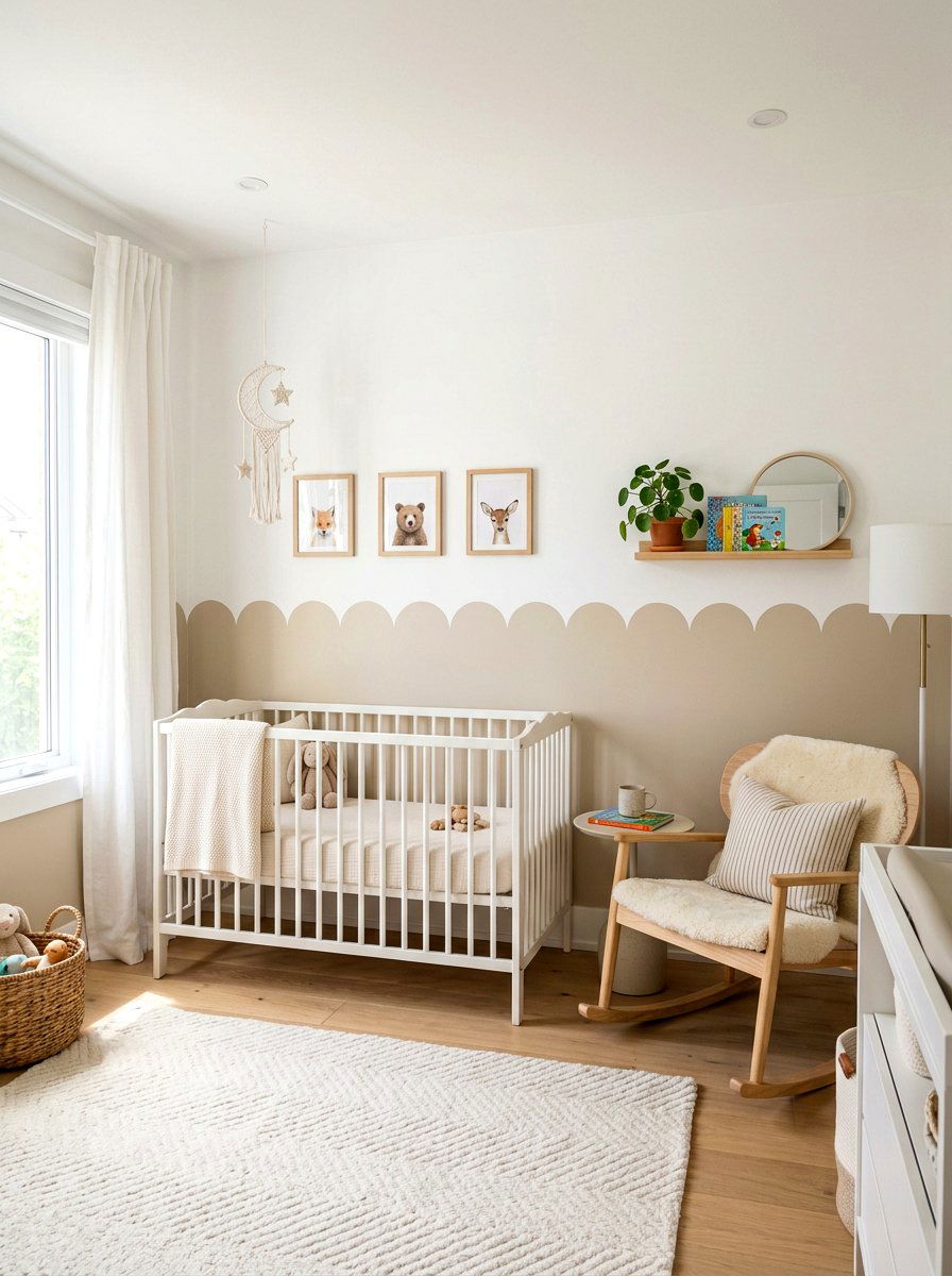 Neutral Scalloped Edge Paint - 30 nursery accent wall ideas