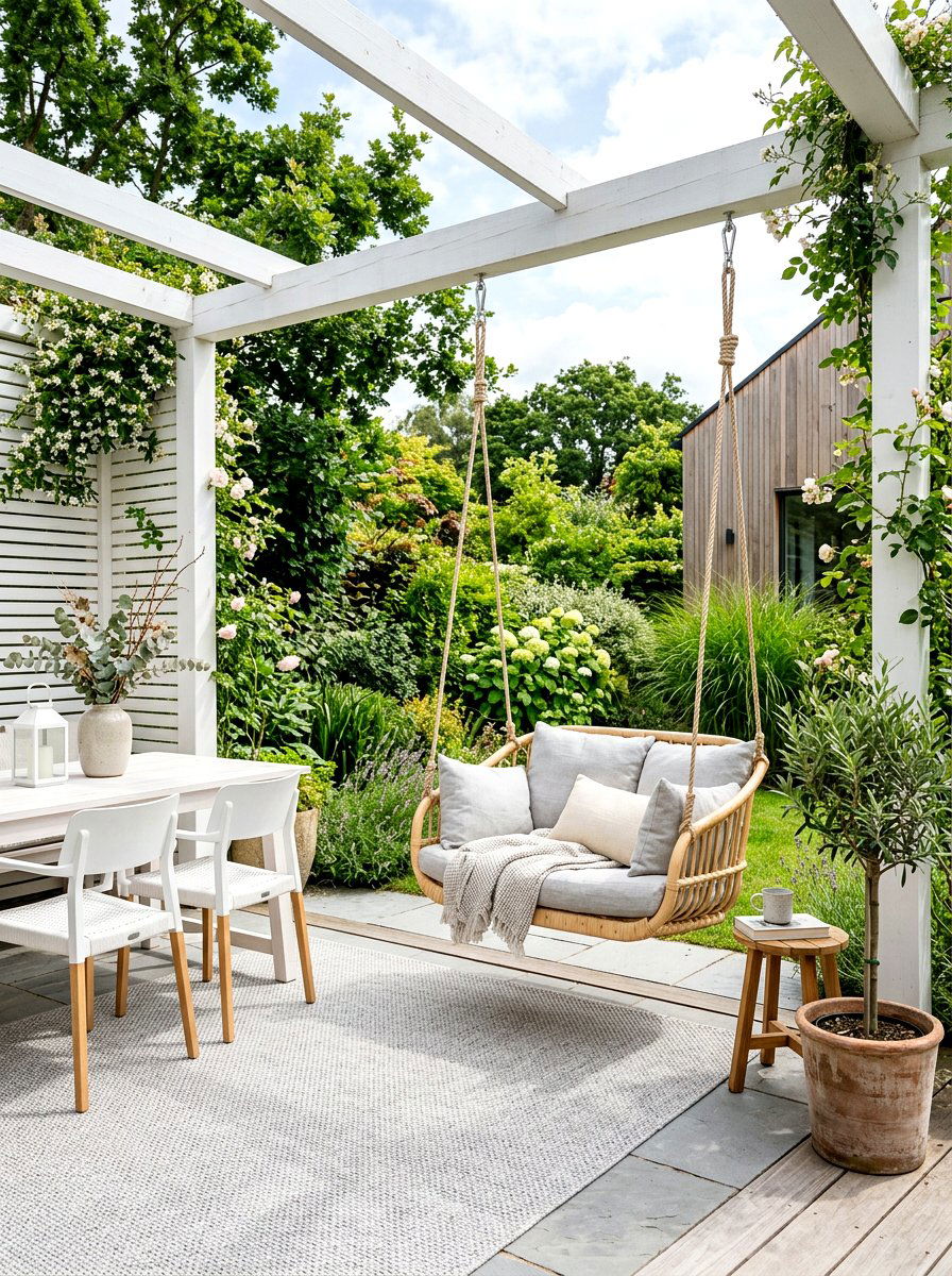 Neutral Scandi Swing Patio - 30 hanging chair patio ideas