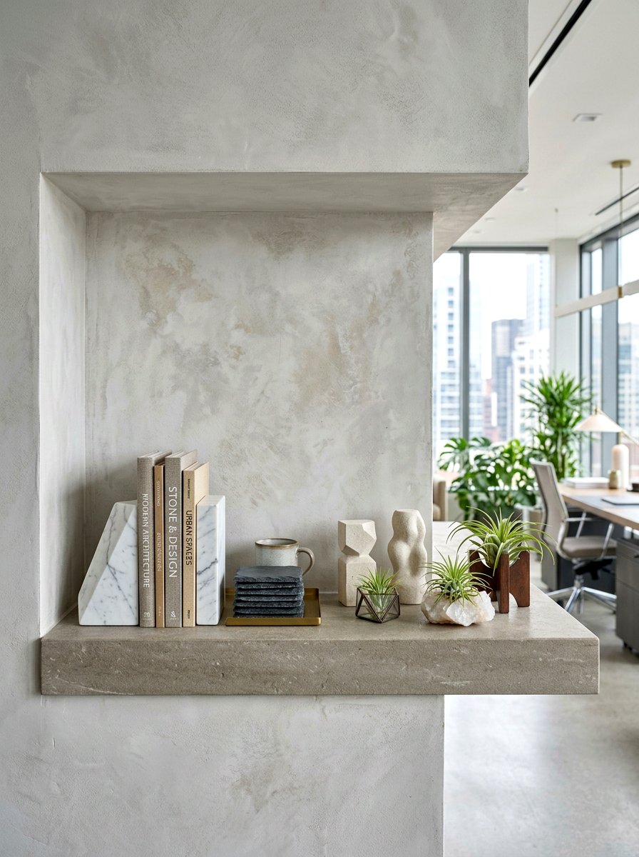 Neutral Stone Shelf - 30 seasonal shelf decor ideas