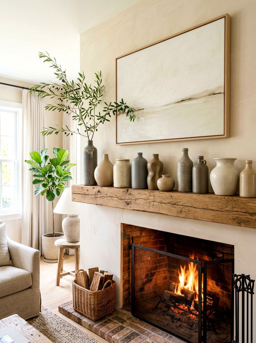 Neutral Stoneware Collection - 30 vintage mantel styling ideas