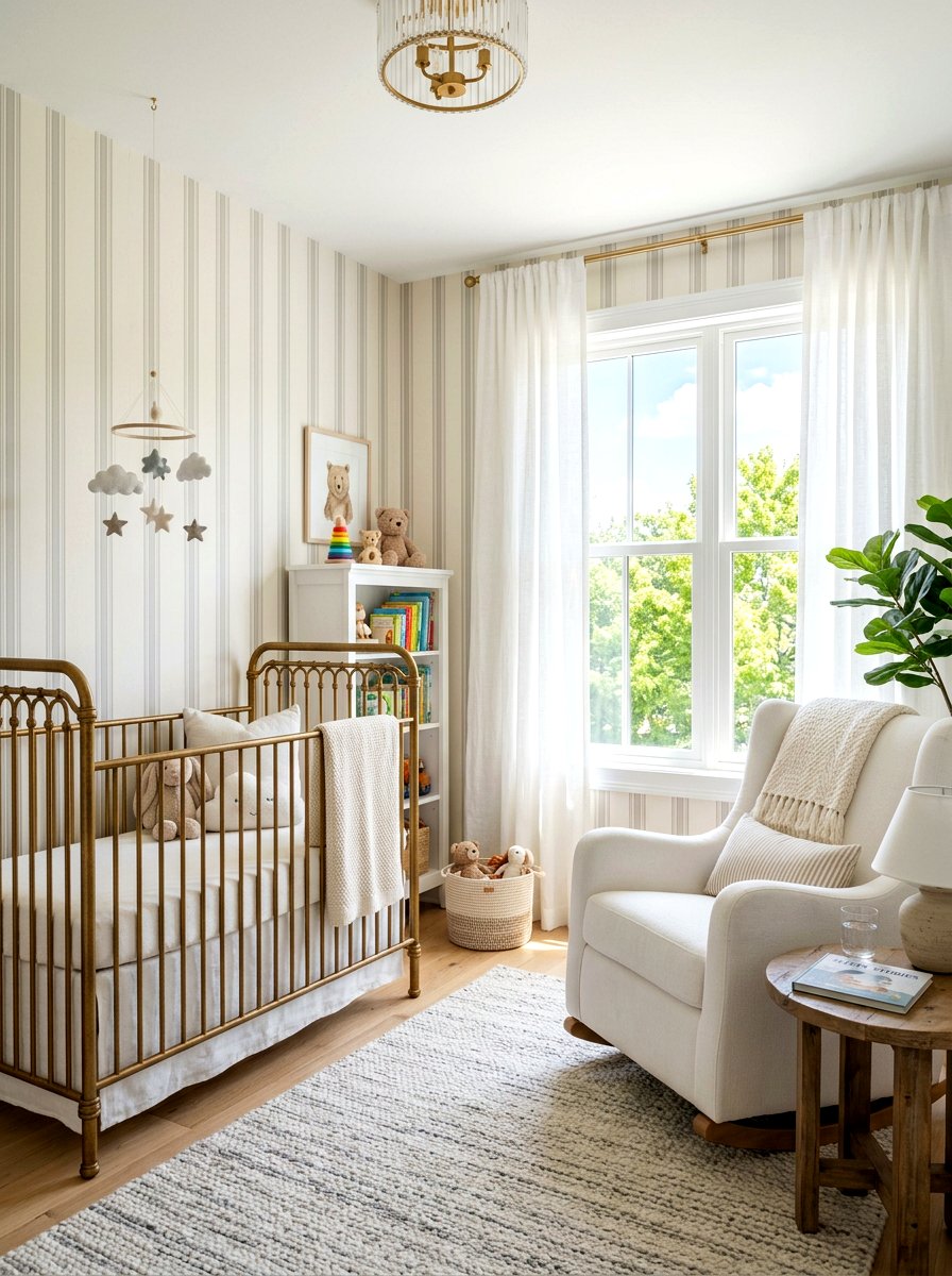 Neutral Stripe Wallpaper Nursery - 30 French nursery decor ideas