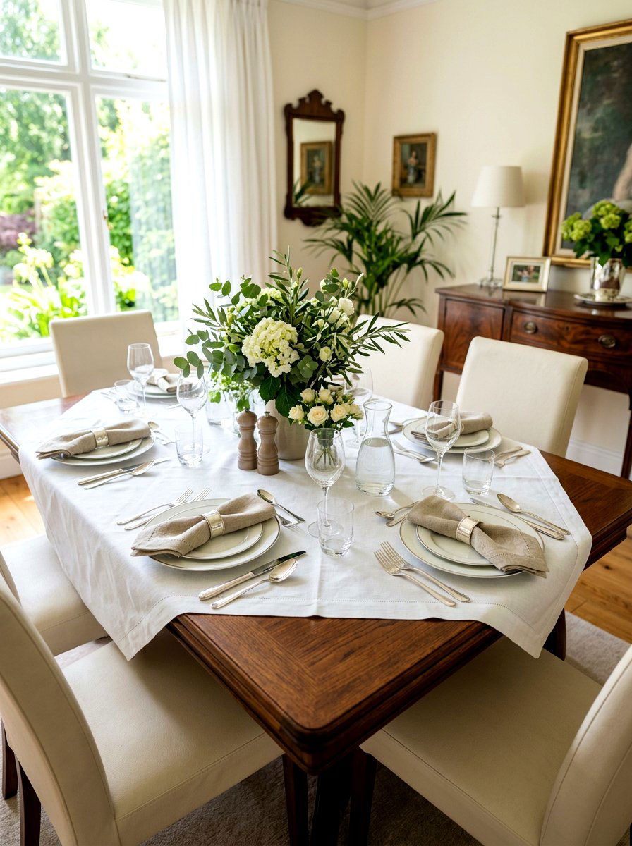 Neutral Table Linens - 30 warm traditional dining room ideas