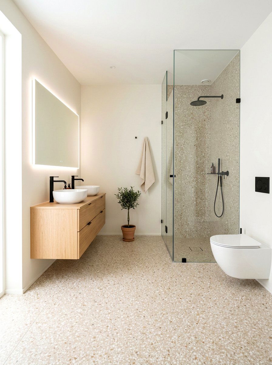 Neutral Terrazzo Bathroom - 30 terrazzo floor bathroom ideas