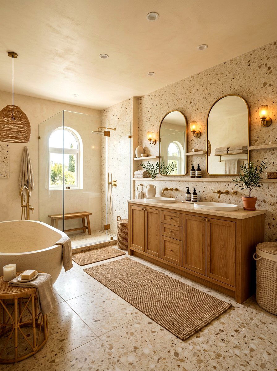 Neutral Terrazzo Design - 30 terrazzo bathroom ideas