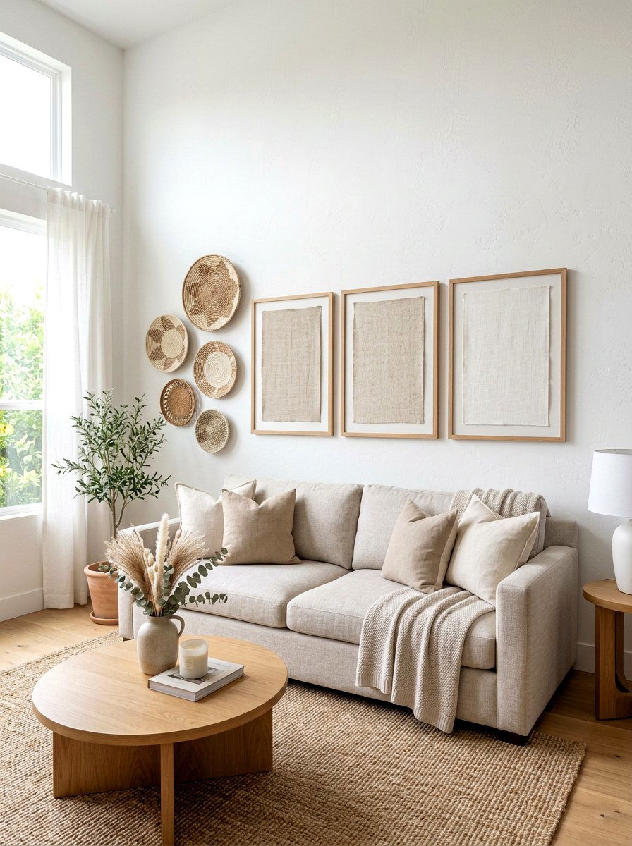 Neutral Textile Display - 30 behind sofa decor ideas