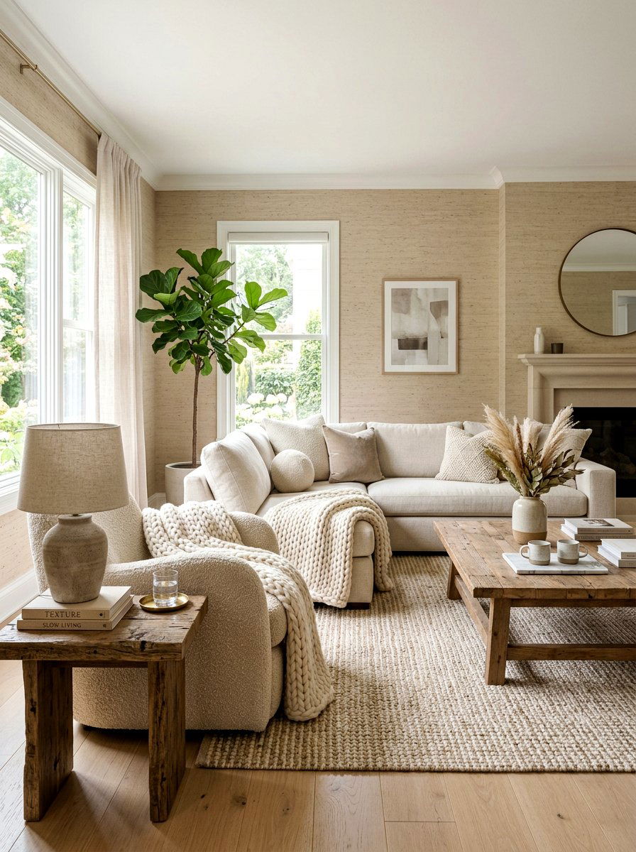Neutral Texture Living Room - 30 designer showroom living room ideas