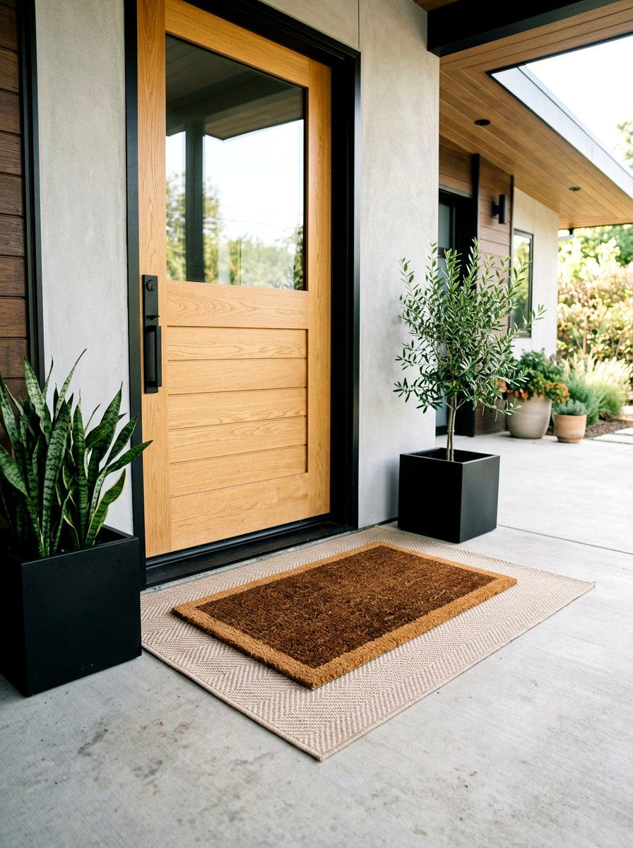 Neutral Textured Layered Entry Mat - 30 layered doormat porch ideas