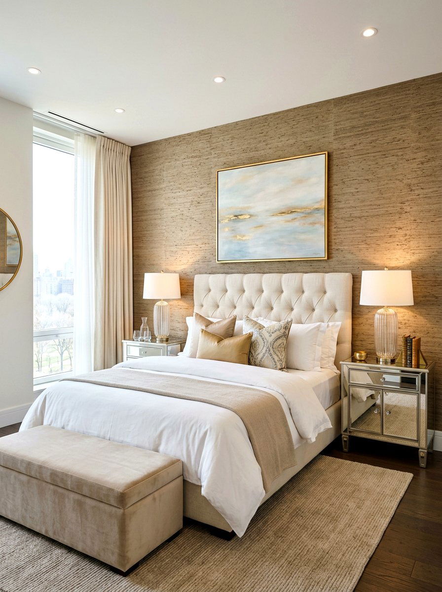 Neutral Textured Wallpaper - 30 bedroom wallpaper accent ideas