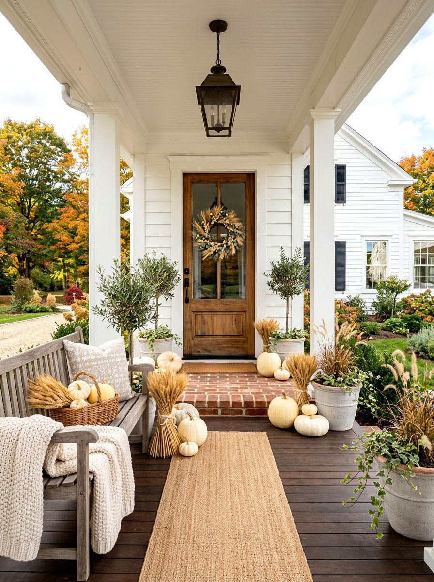 Neutral Tone Autumn Porch - 30 natural autumn porch ideas