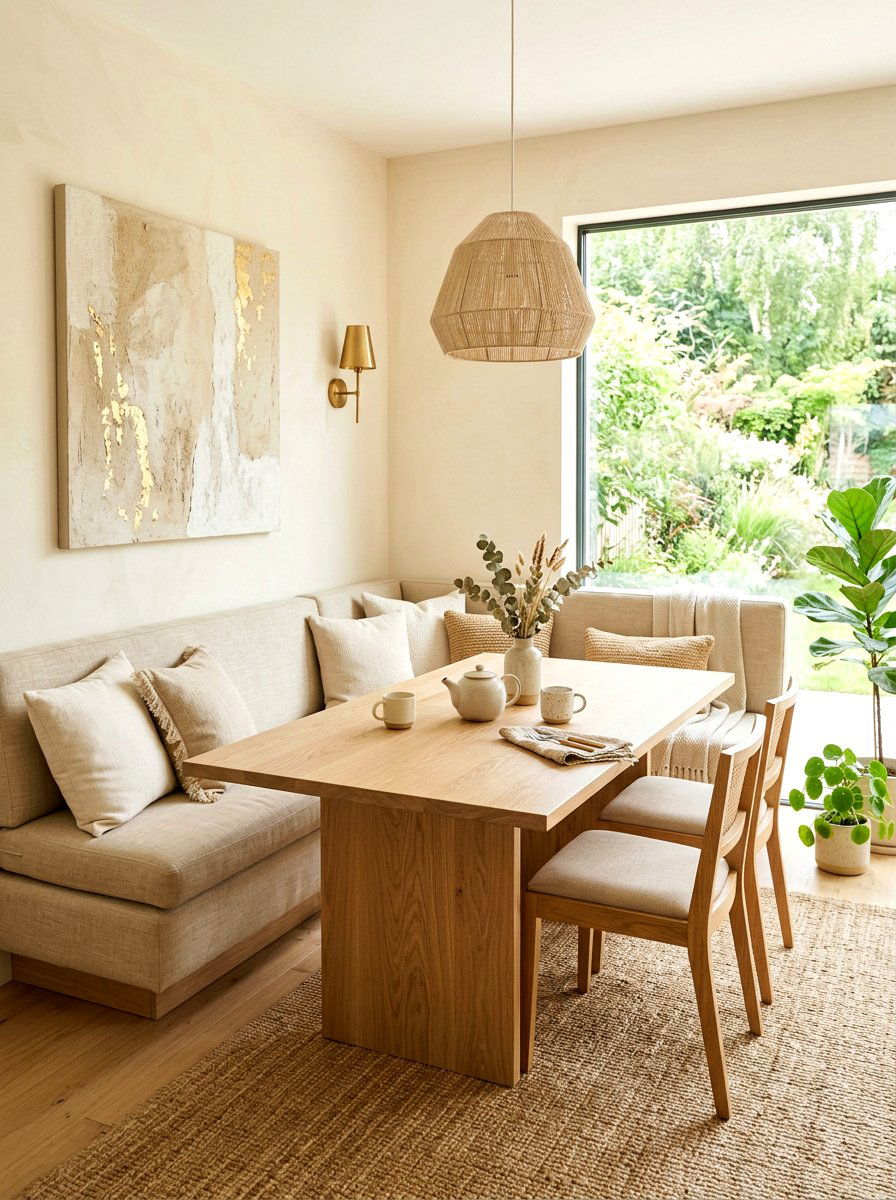 Neutral Tone Banquette - 30 banquette dining room aesthetic ideas