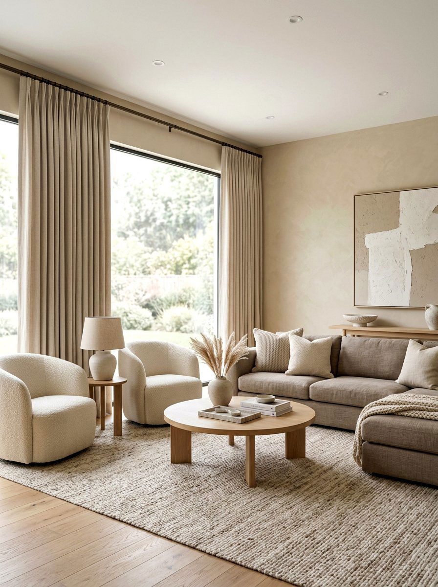 Neutral Tone Living Room - 30 tailored drapery living room ideas