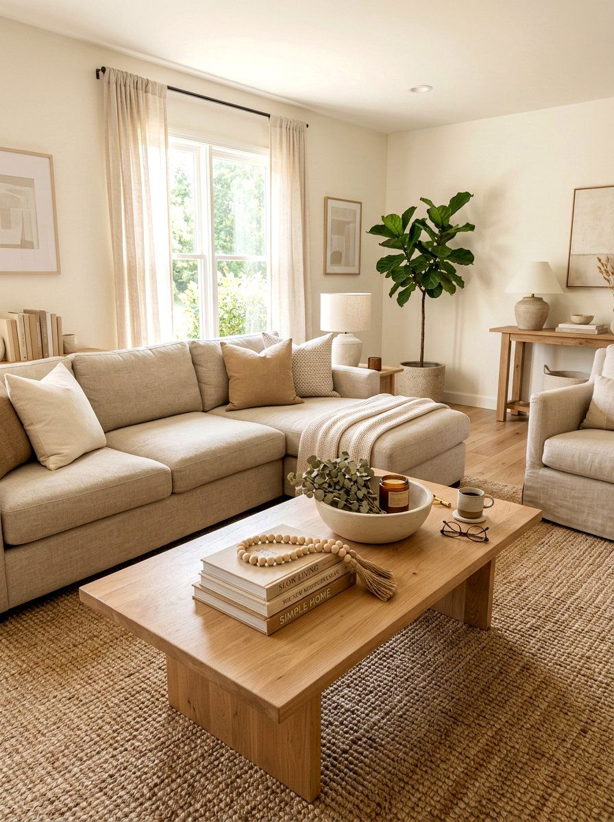 Neutral Tone Living Room Stack - 30 coffee table book styling ideas