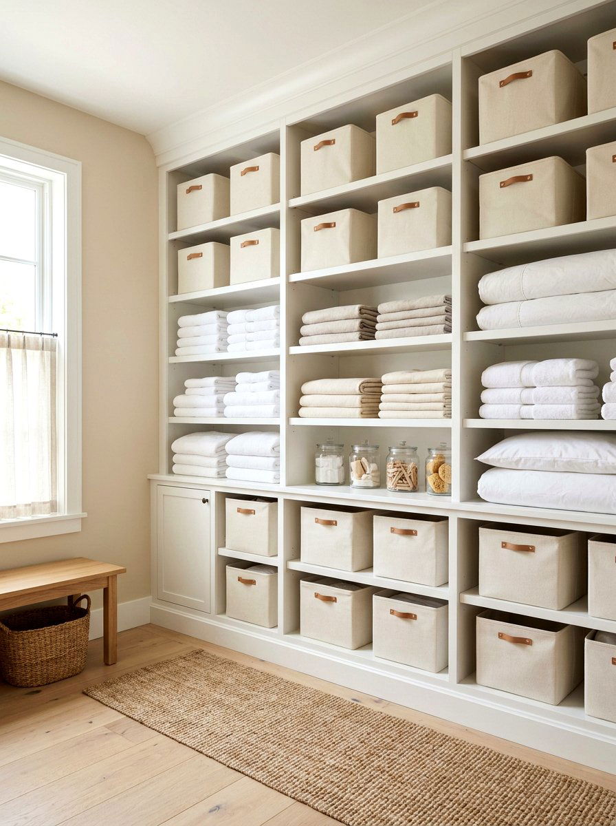 Neutral Toned Storage - 30 hallway linen closet ideas