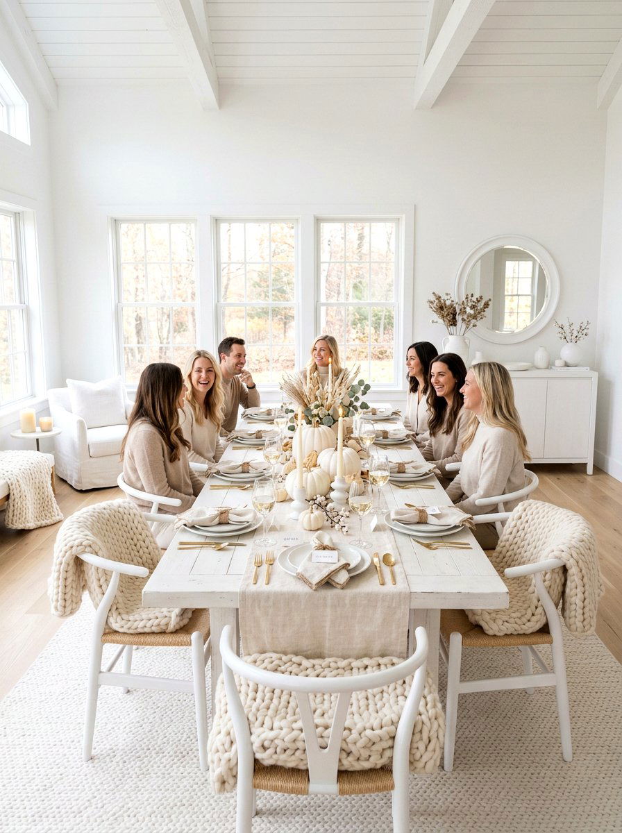 Neutral White Thanksgiving Room - 30 Thanksgiving hosting room ideas