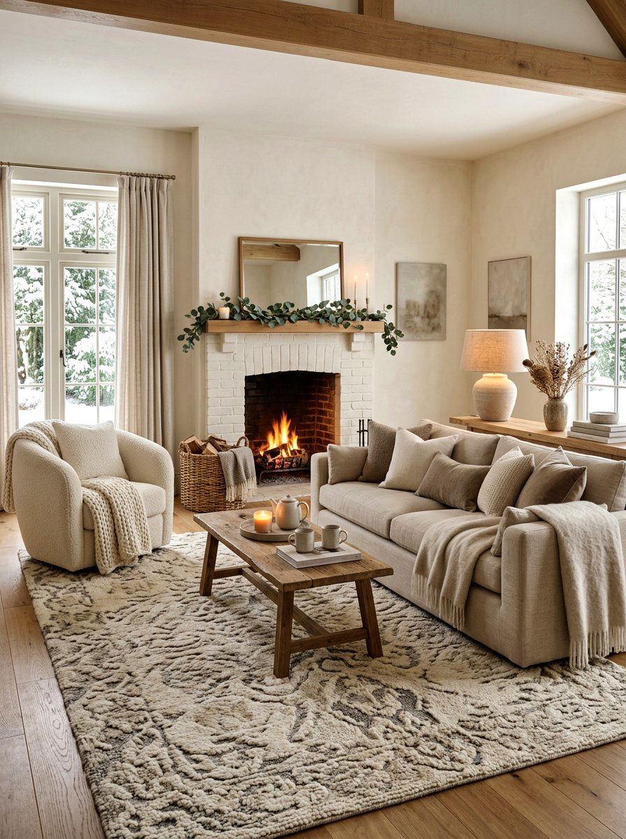 Neutral Winter Living Room - 30 cozy winter lounge ideas