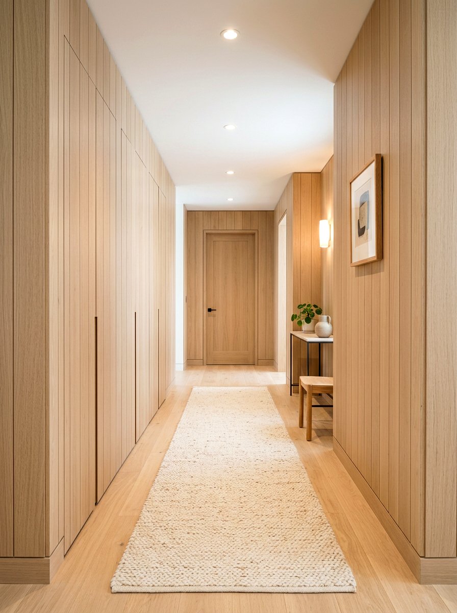 Neutral Wood Paneled Hallway - 30 quiet luxury entryway ideas