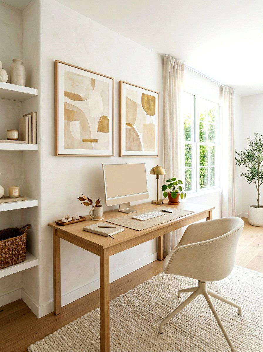 Neutral Workspace Nook - 30 writing desk nook ideas