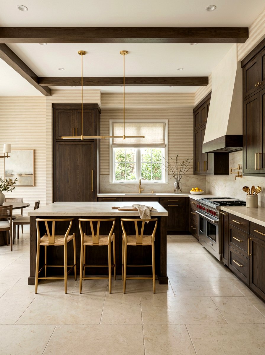 Neutral beige and cream striped kitchen - 30 striped kitchen wallpaper ideas