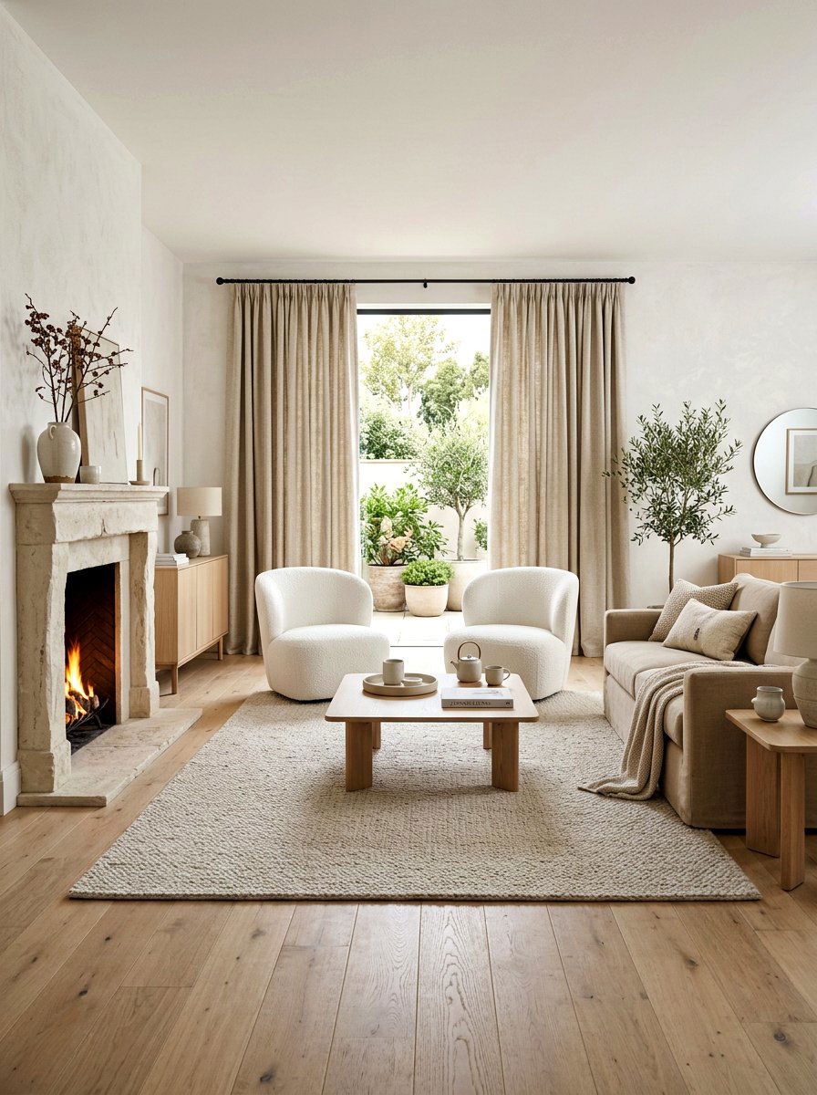 Neutral beige curtains - 30 living room curtain ideas