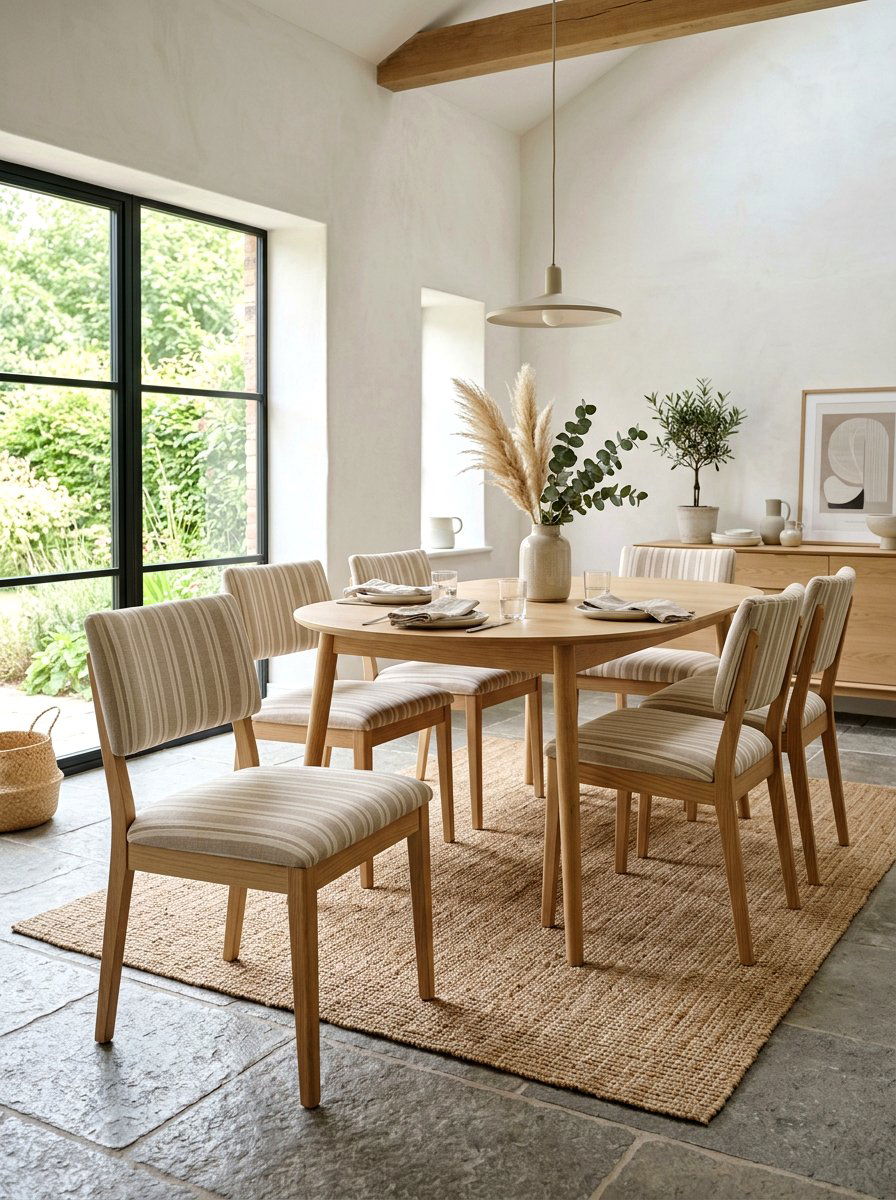 Neutral beige striped dining chair - 30 striped dining chair ideas