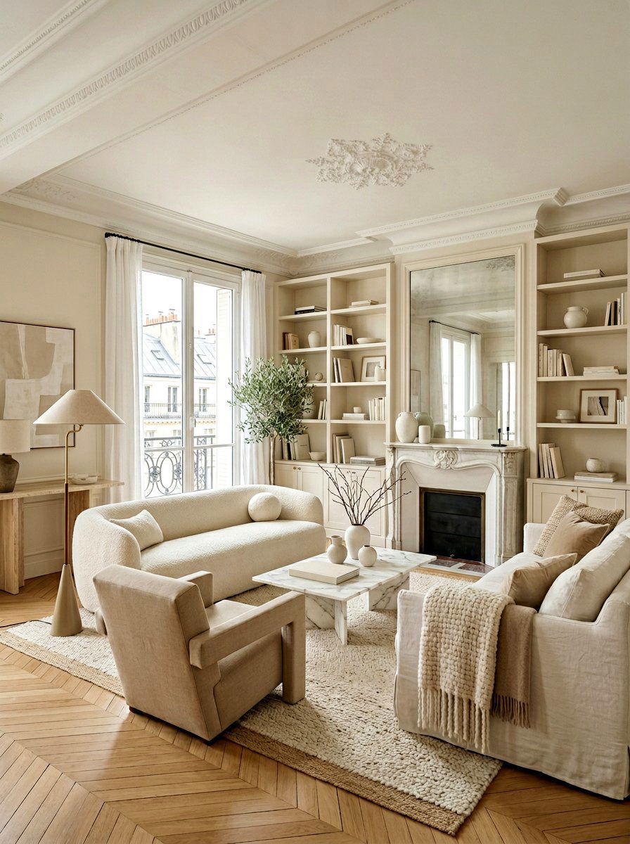 Neutral color palette living room - 30 Parisian living room ideas