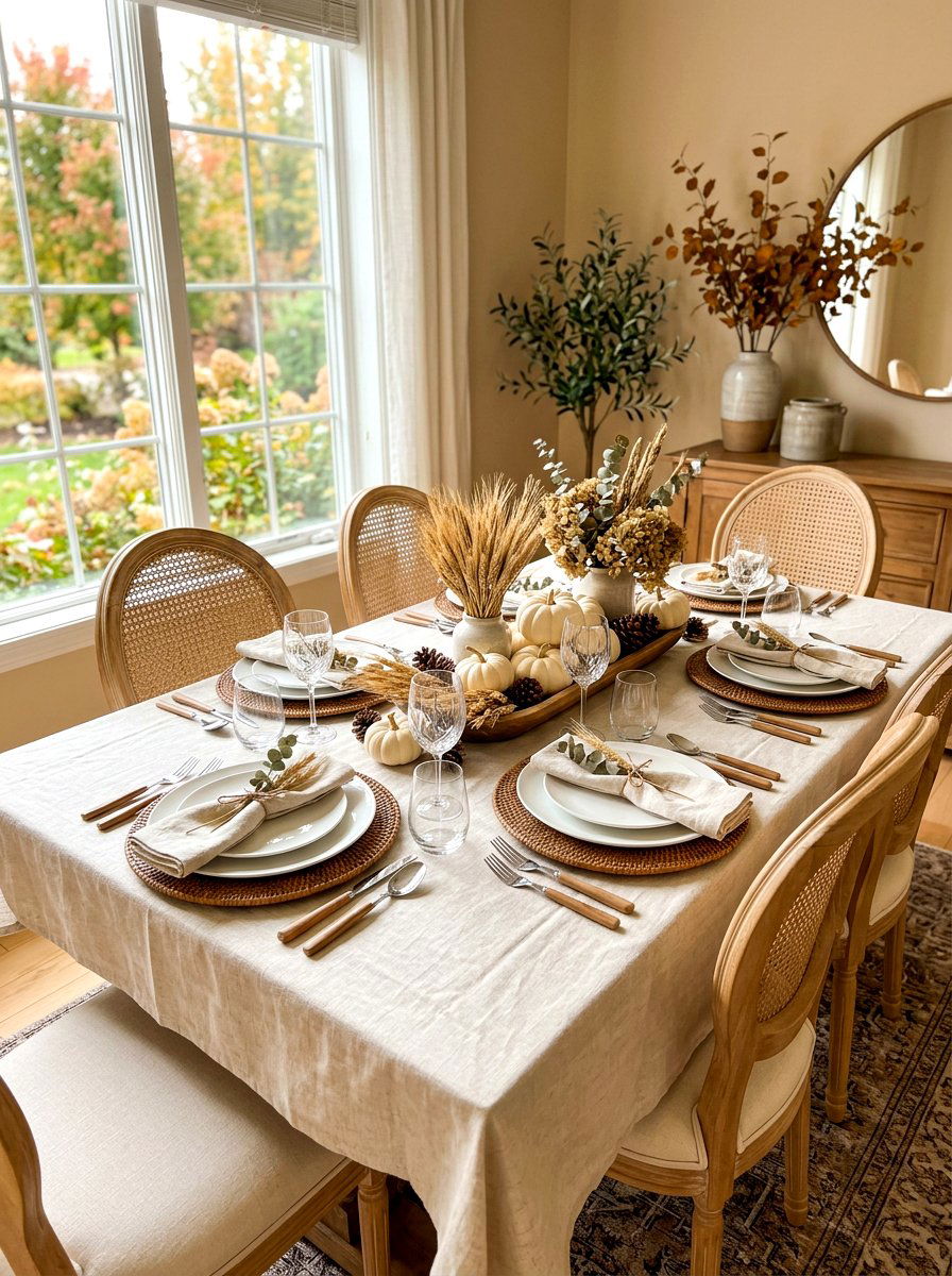 Neutral fall table setting - 30 Thanksgiving brunch table ideas