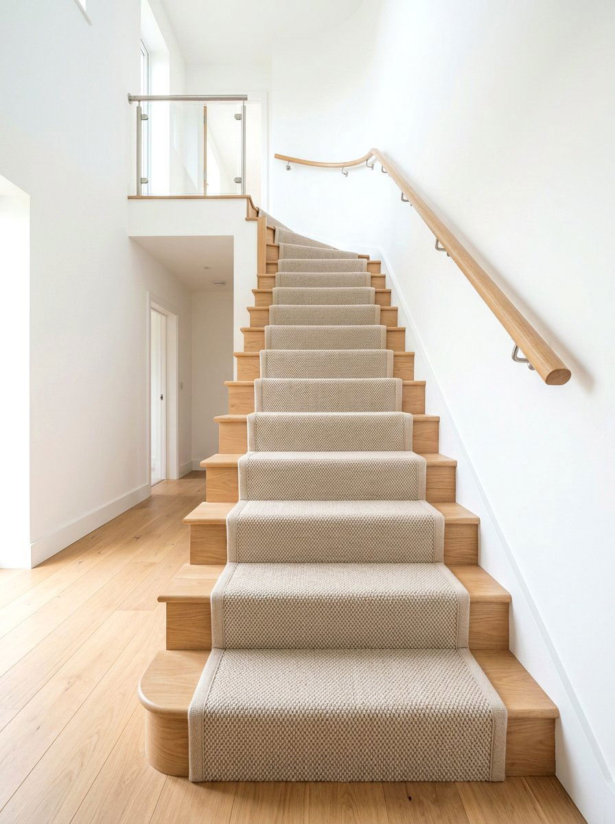Neutral flatweave stair runner - 30 staircase runner ideas
