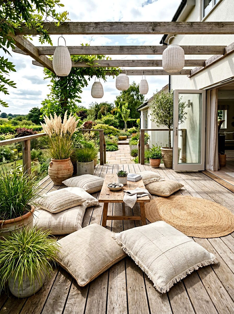 Neutral floor cushion - 30 boho patio cushion ideas