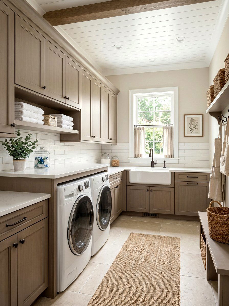 Neutral laundry room cabinets - 30 farmhouse laundry room ideas