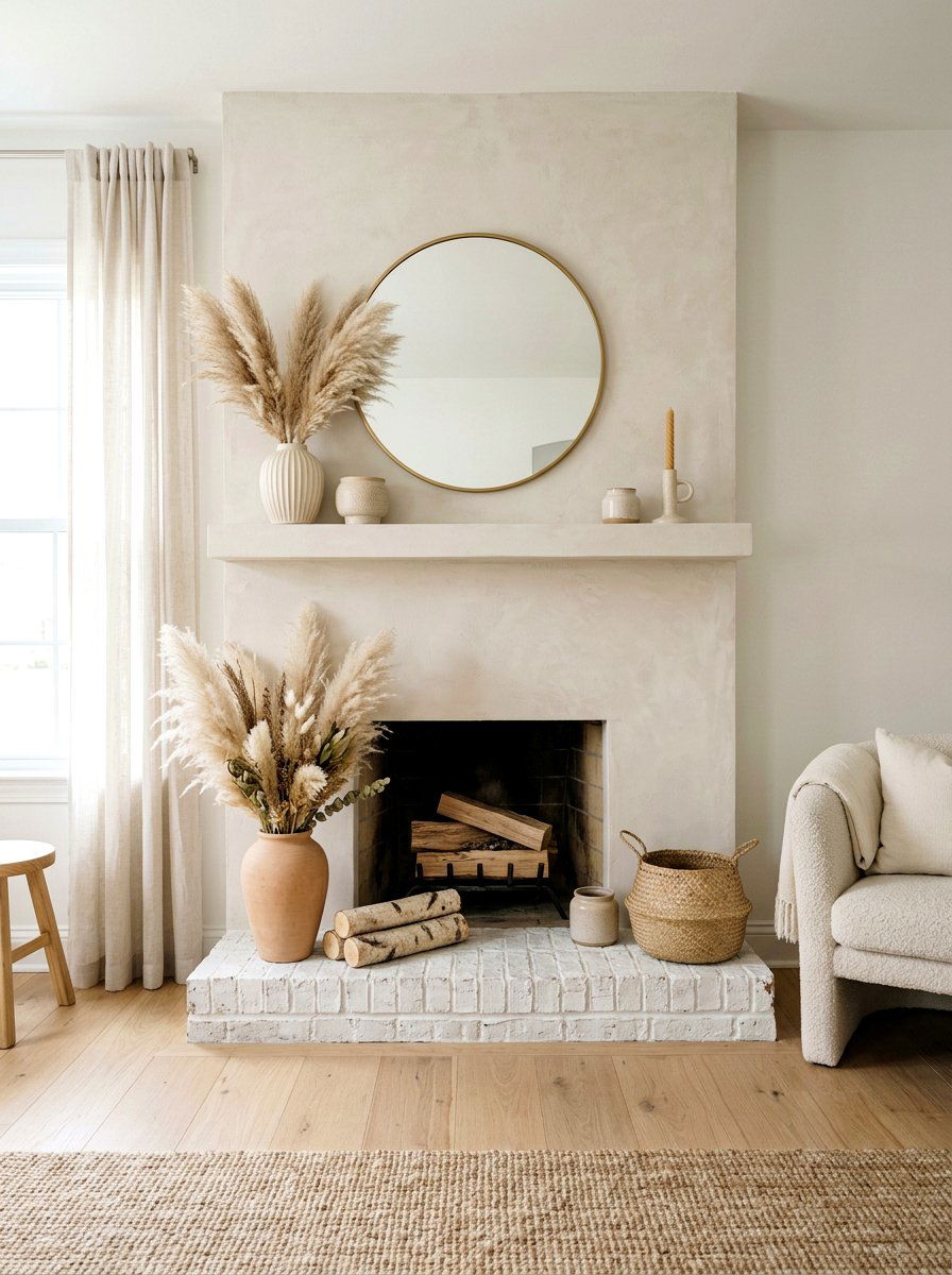 Neutral limewash fireplace decor - 30 limewash fireplace ideas