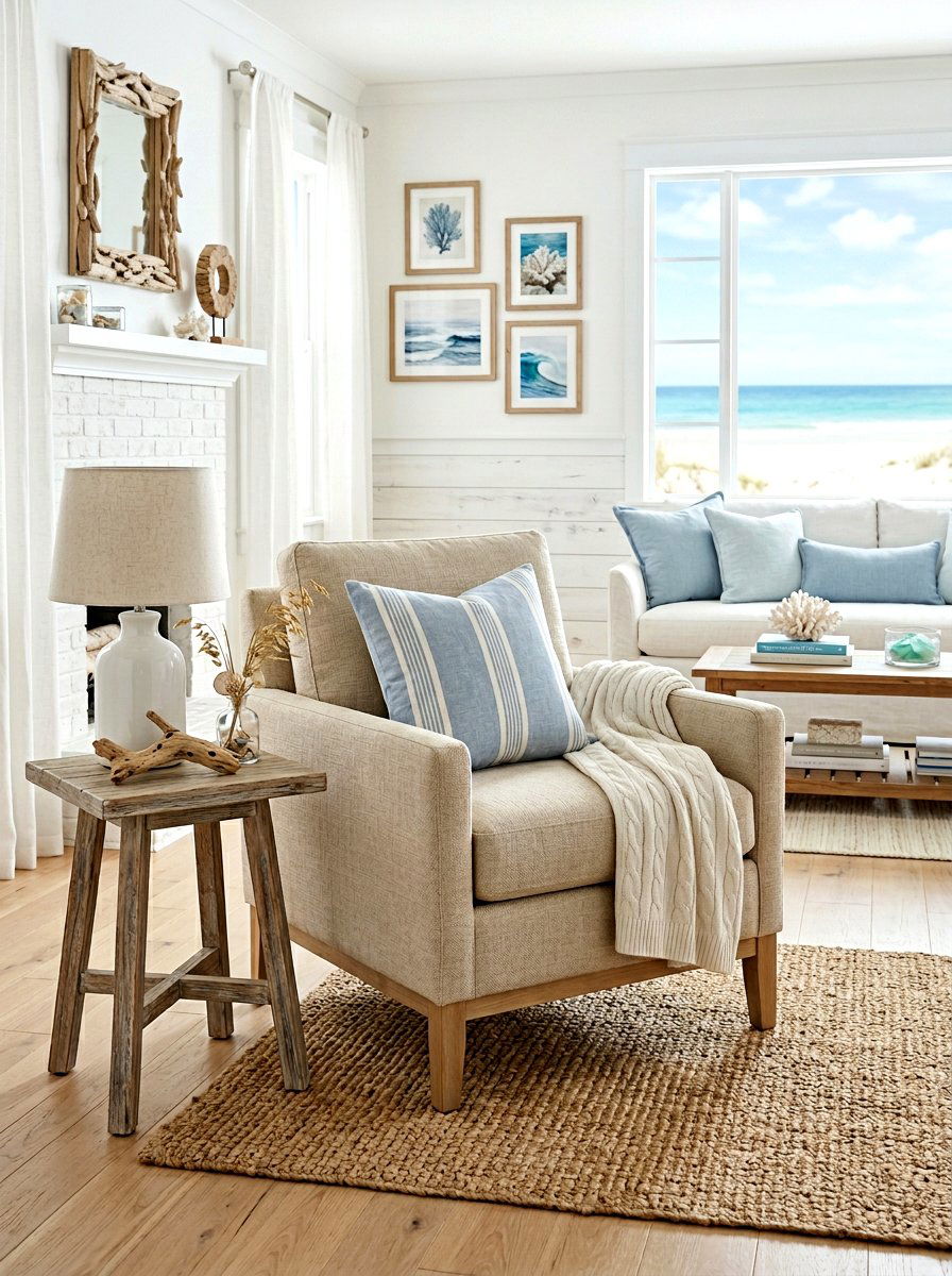Neutral linen armless chair - 30 armless chair living room ideas