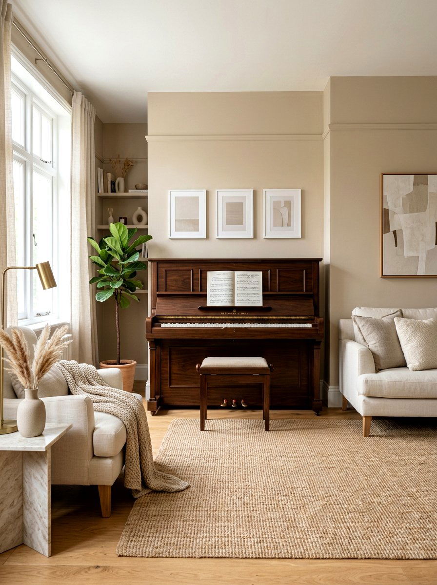 Neutral living room piano - 30 piano living room ideas