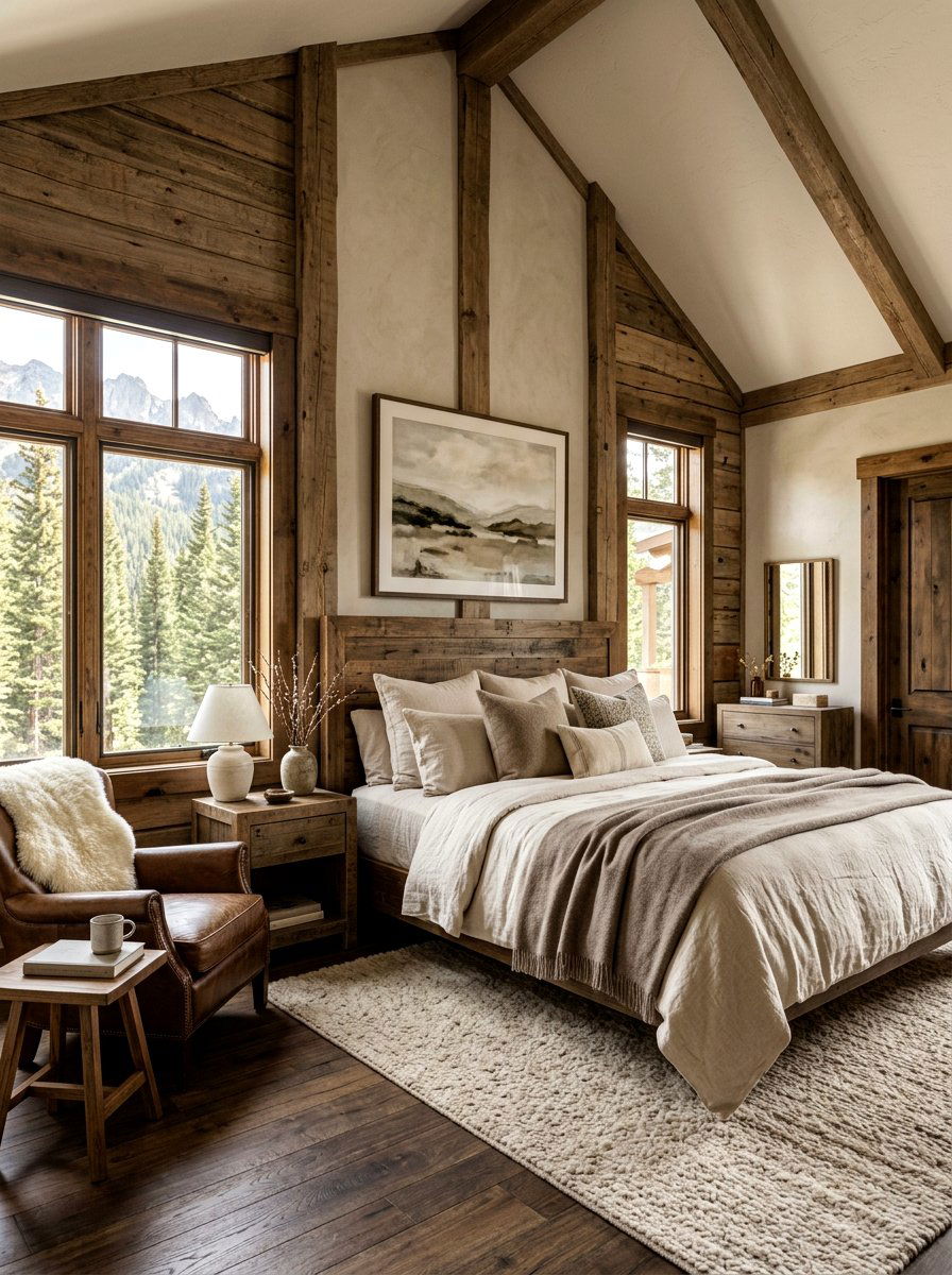 Neutral mountain cabin bedroom - 30 mountain cabin bedroom ideas