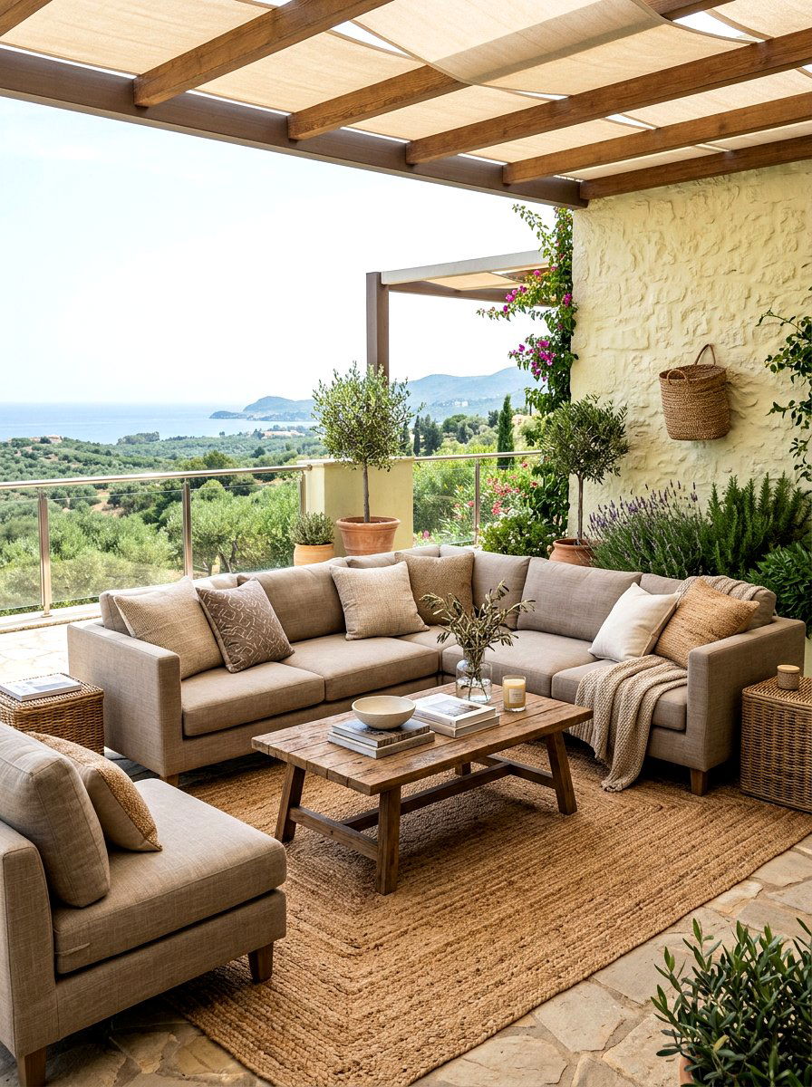 Neutral outdoor seating - 30 terrace lounge ideas aesthetic