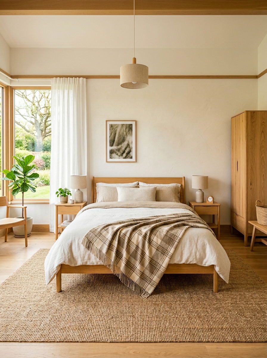 Neutral plaid throw blanket - 30 plaid bedroom ideas