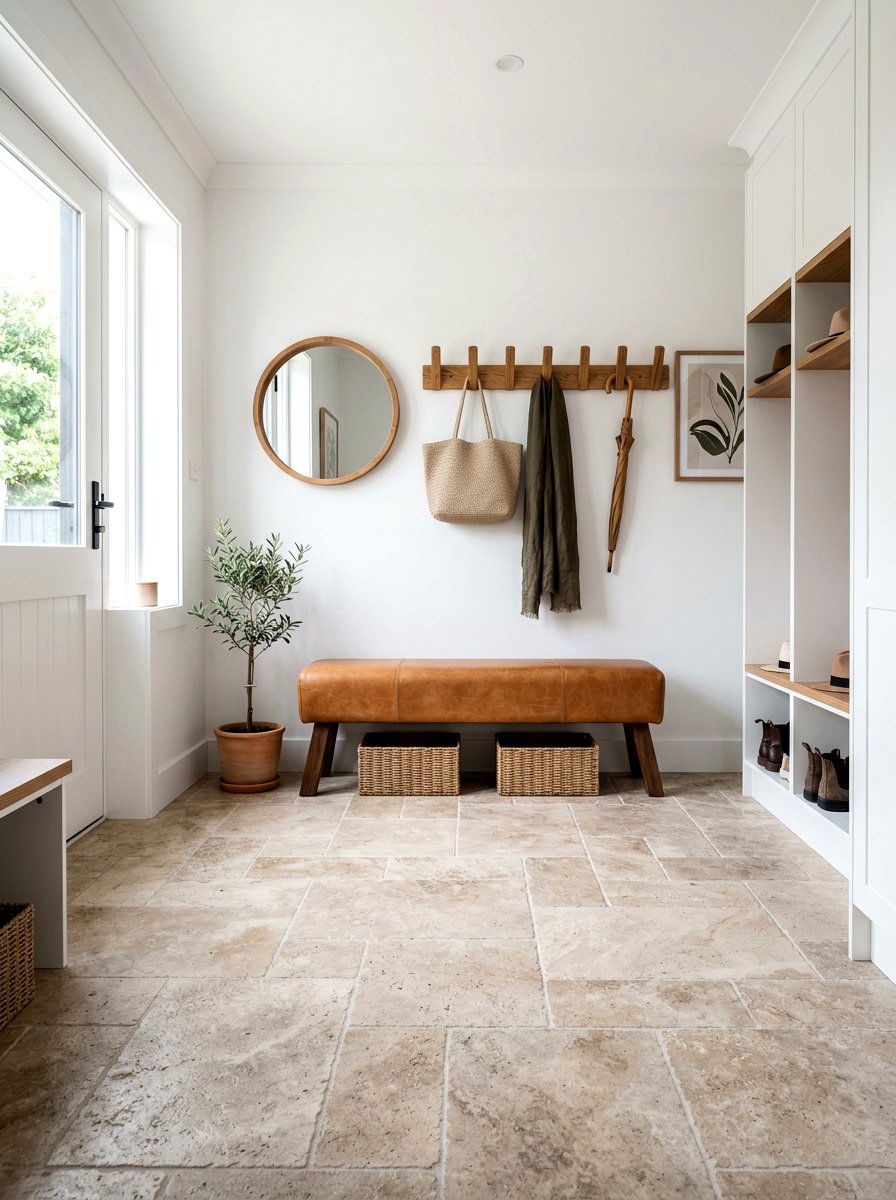 Neutral stone look tile - 30 patterned mudroom tile ideas