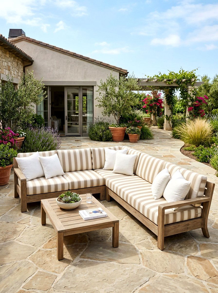 Neutral striped outdoor upholstery - 30 neutral backyard styling ideas