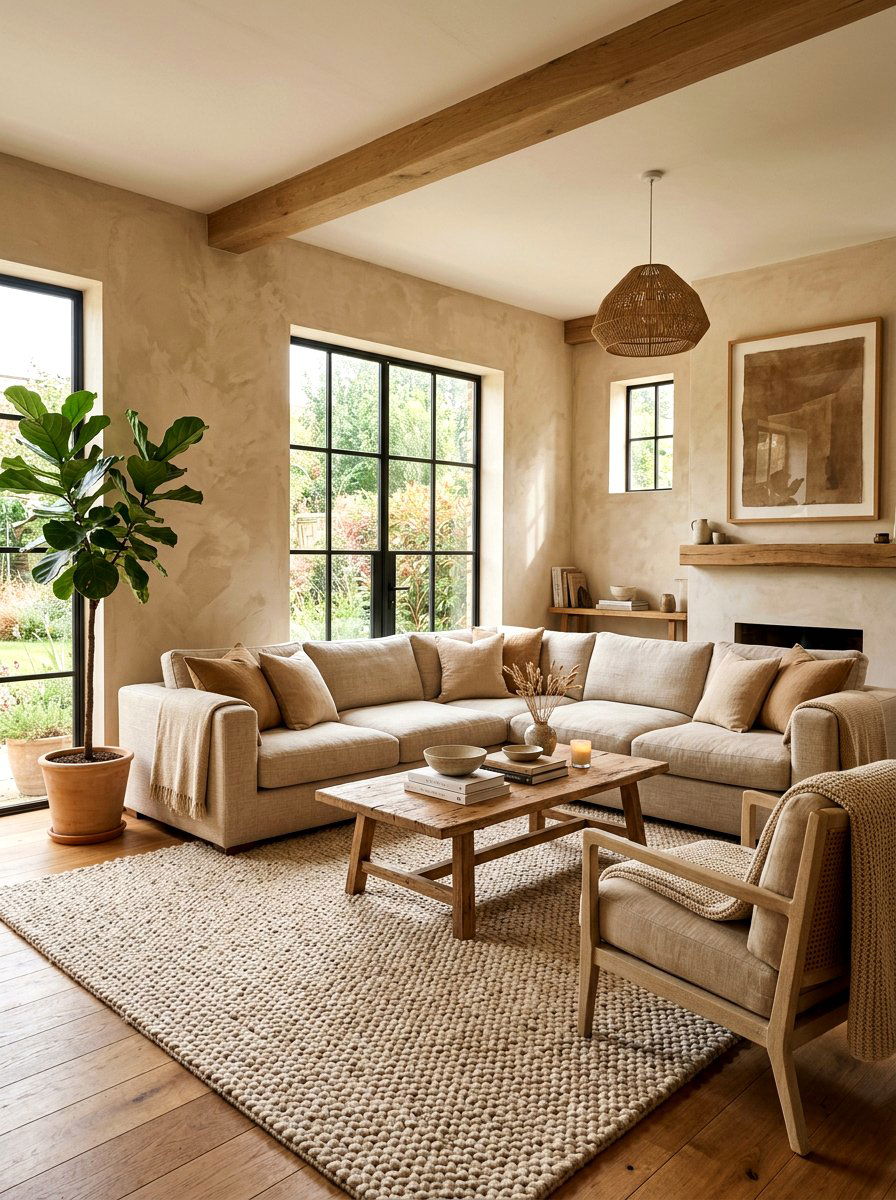 Neutral textured living room - 30 sun washed living room ideas