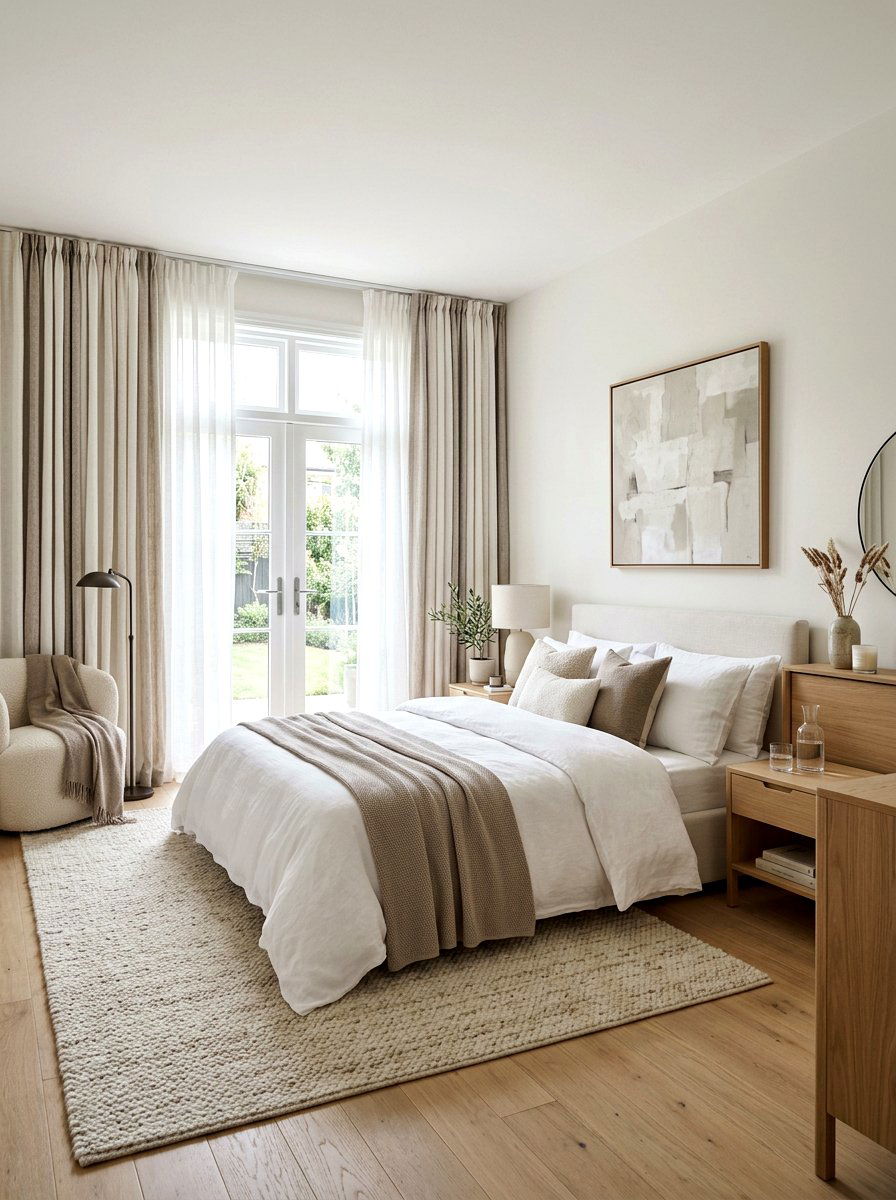 Neutral tone curtains - 30 bedroom curtain layering ideas aesthetic