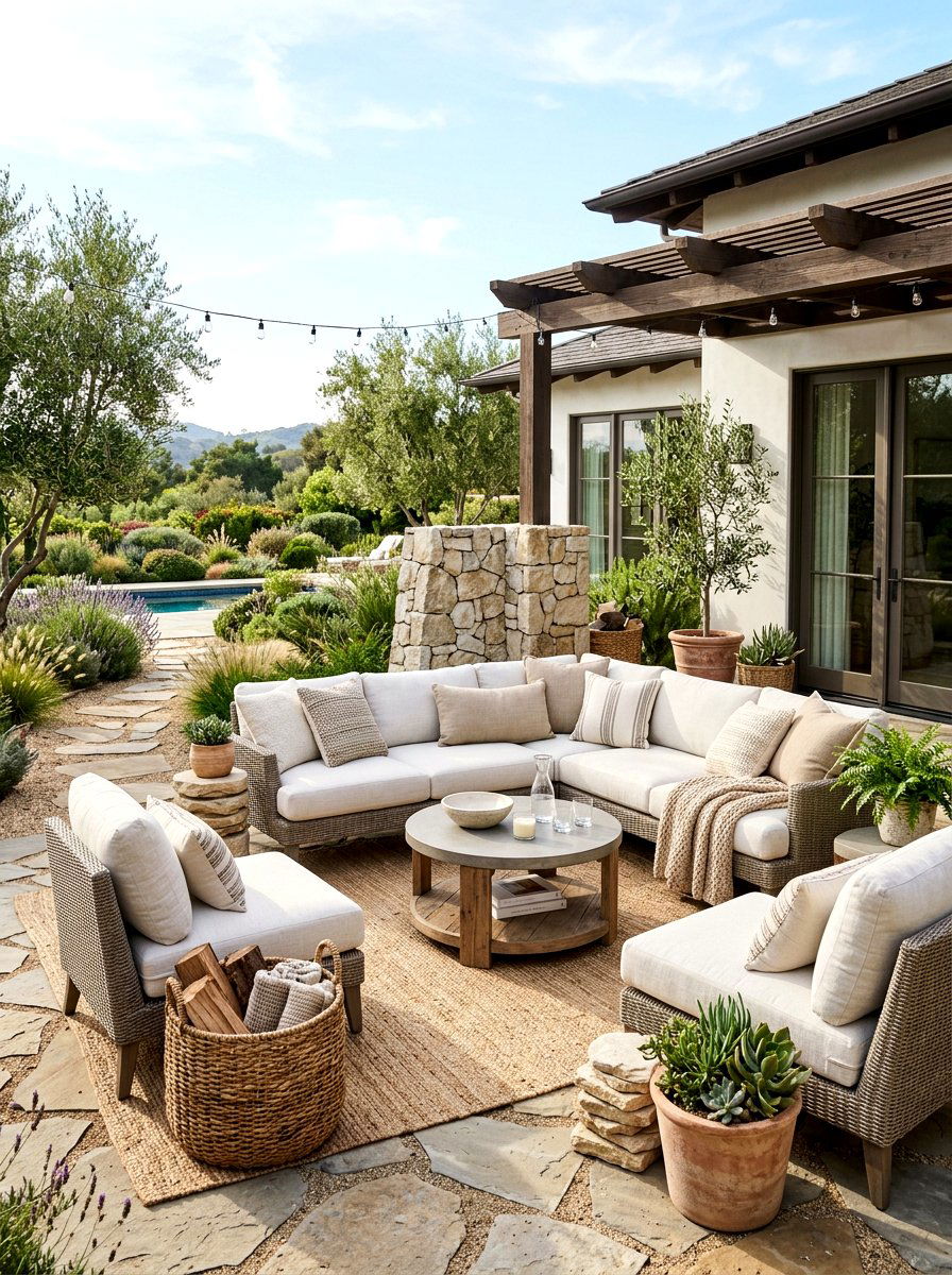 Neutral tone patio decor - 30 California casual patio lounge ideas