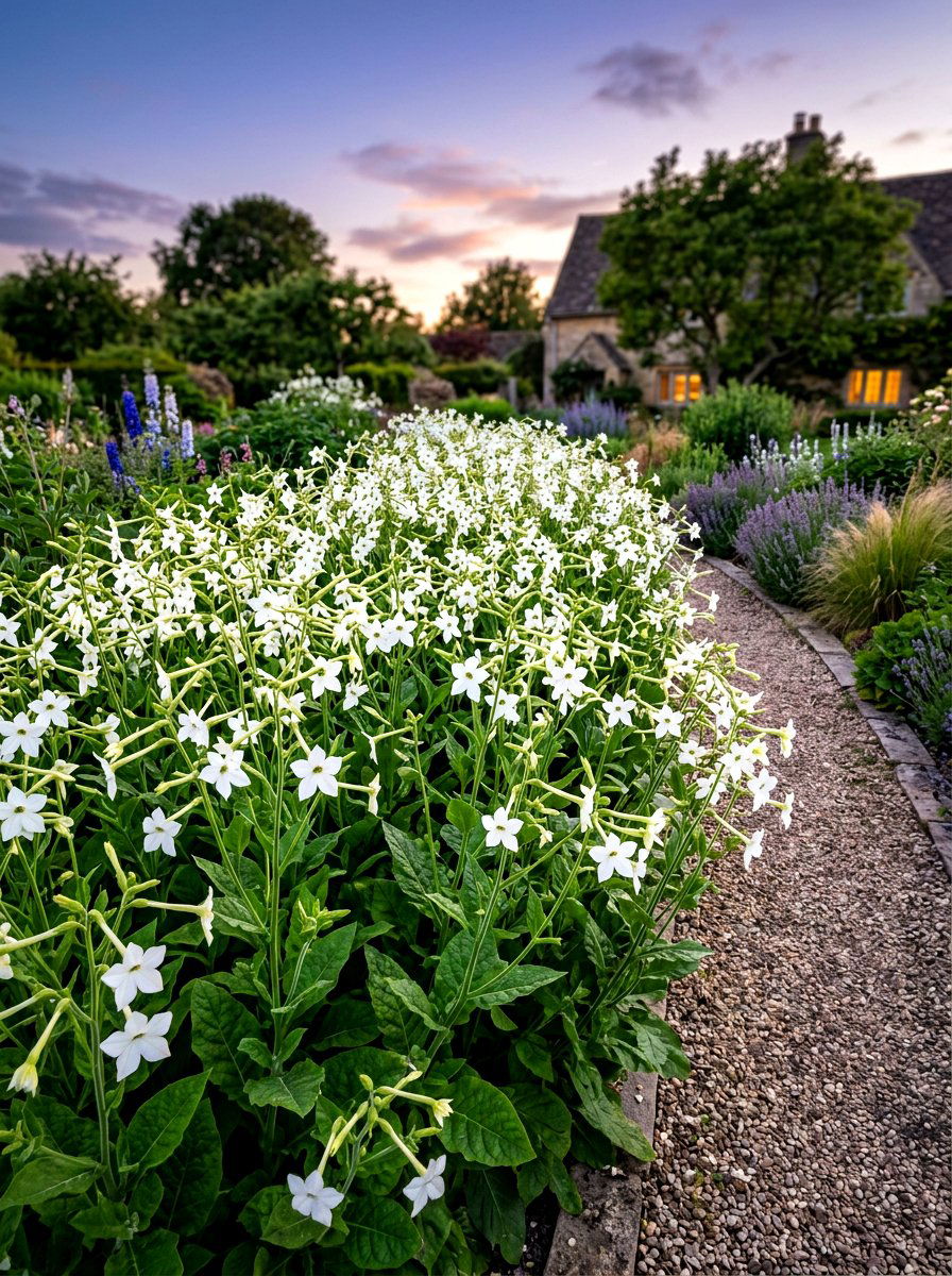 Nicotiana Fragrant Flower Bed - 30 moonlight white flower border ideas