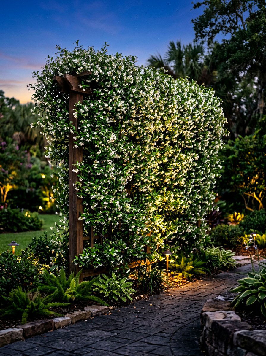 Night Blooming Jasmine Wall - 30 moonlight white flower border ideas