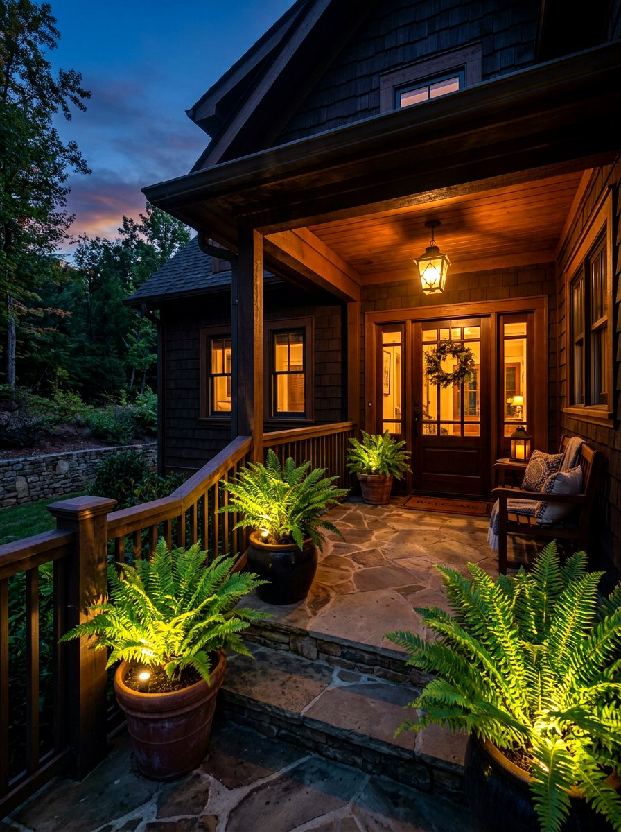 Night Lighting Fern Porch - 30 fern filled front porch ideas