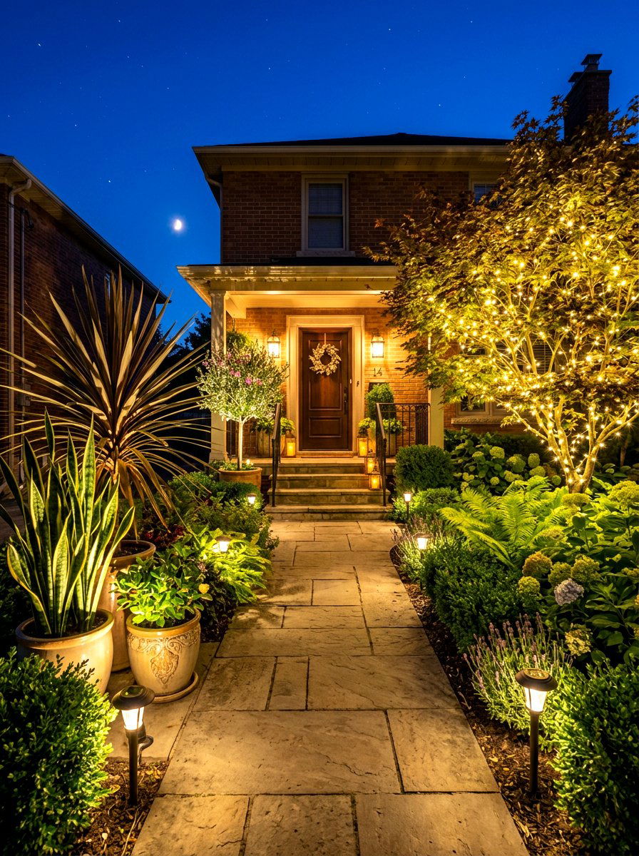 Night Lighting Front Stoop Garden - 30 front stoop garden ideas
