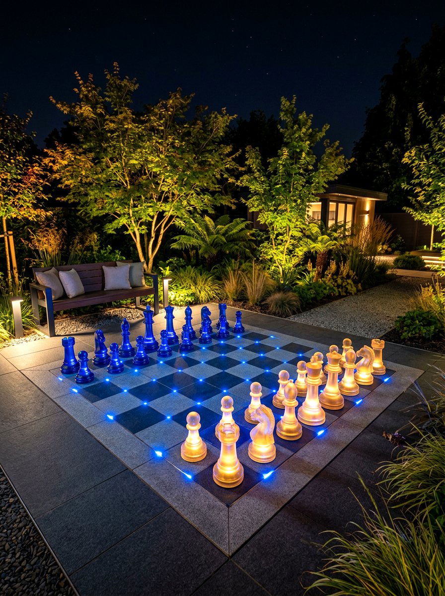Night Lit Garden Chess - 30 outdoor chess garden ideas