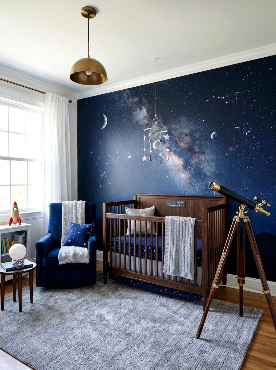 Night Sky Nursery Mural - 30 celestial nursery ideas