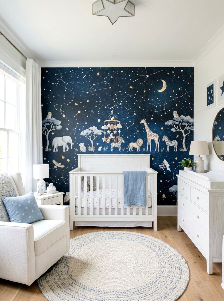 Night Sky Safari Wallpaper - 30 safari wall mural nursery ideas