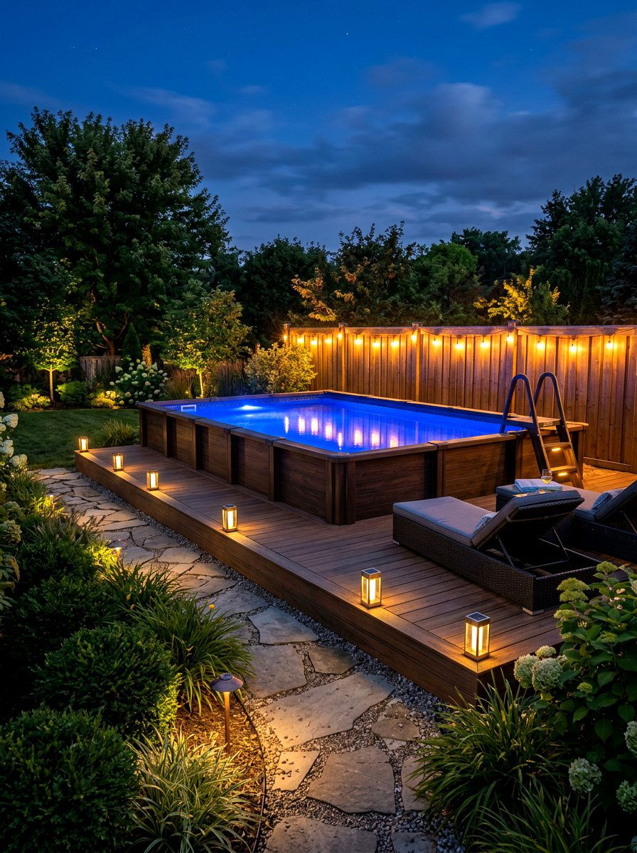 Night lighting for above ground pool - 30 above ground pool ideas